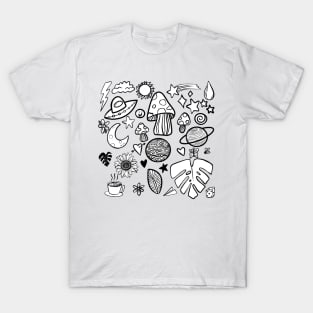 Black and White Nature Doodle T-Shirt